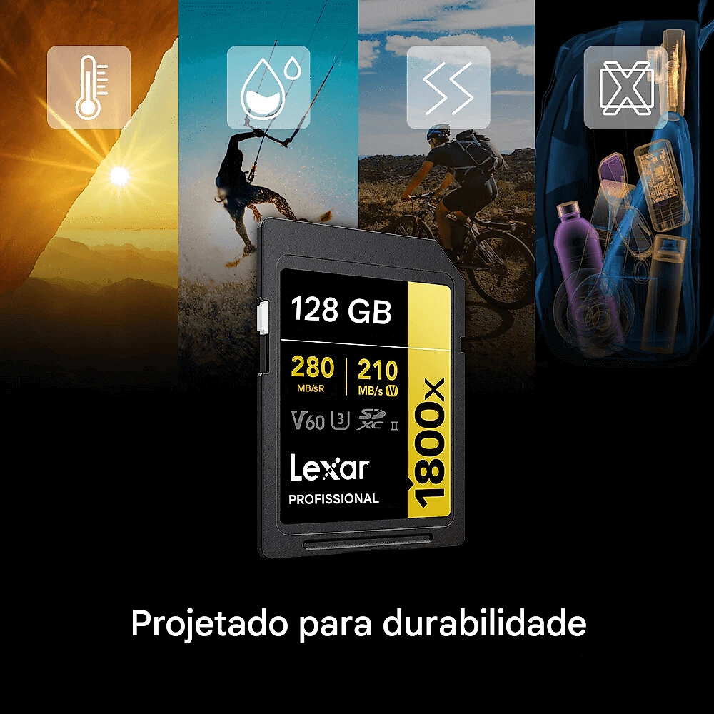 Cartão SDXC 128Gb Lexar Gold Professional 4K 1800x 280Mb/s UHS-II / V60 / U3