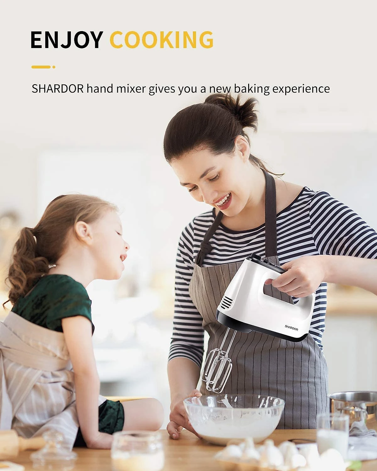 SHARDOR Batedeira de Mão 6 Velocidades c5 Acessórios Aço In oxidável 350W 110V Branco