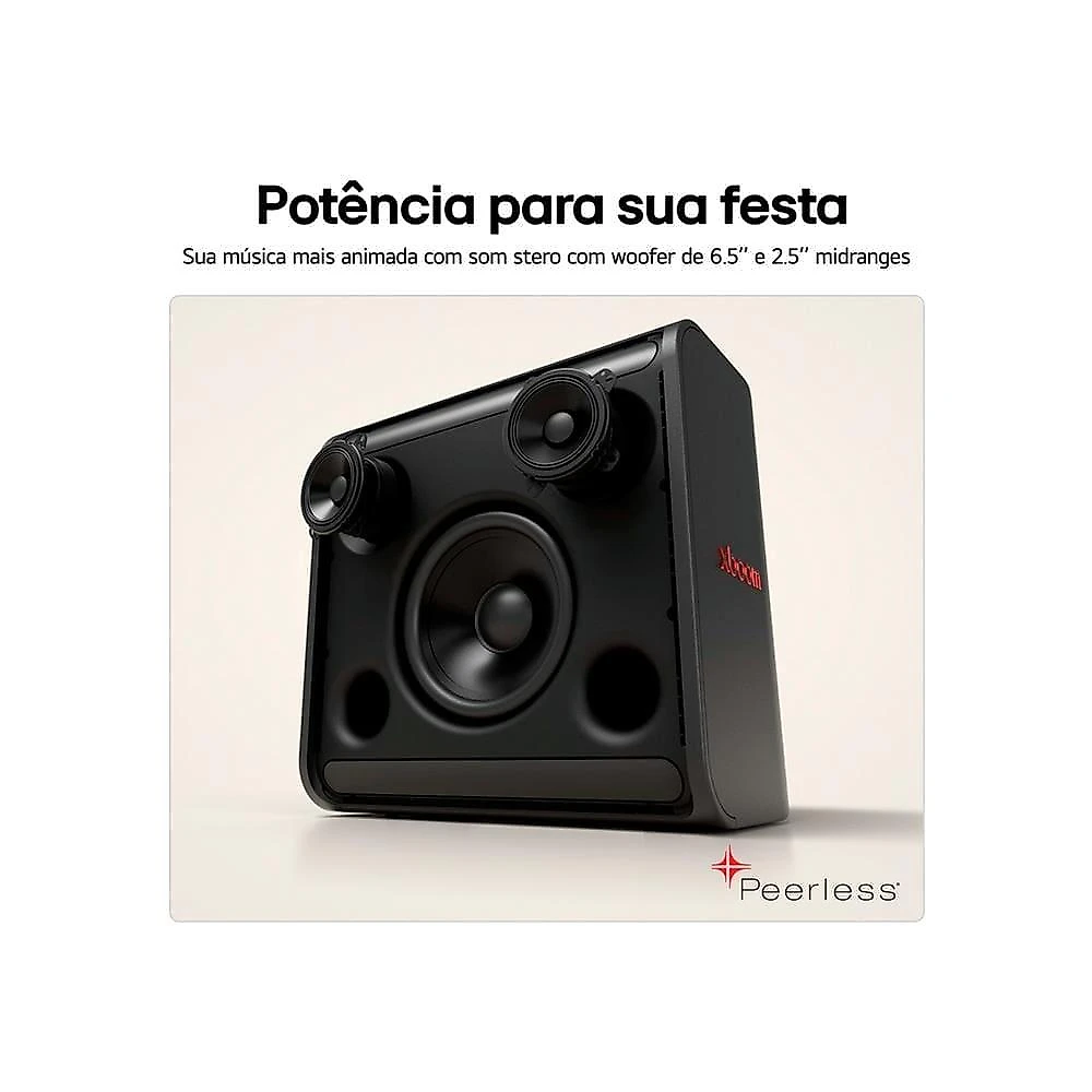 Caixa de som lg xboom stage301 bluetooth 120w 12h bateria karaokê ai by will.i.am
