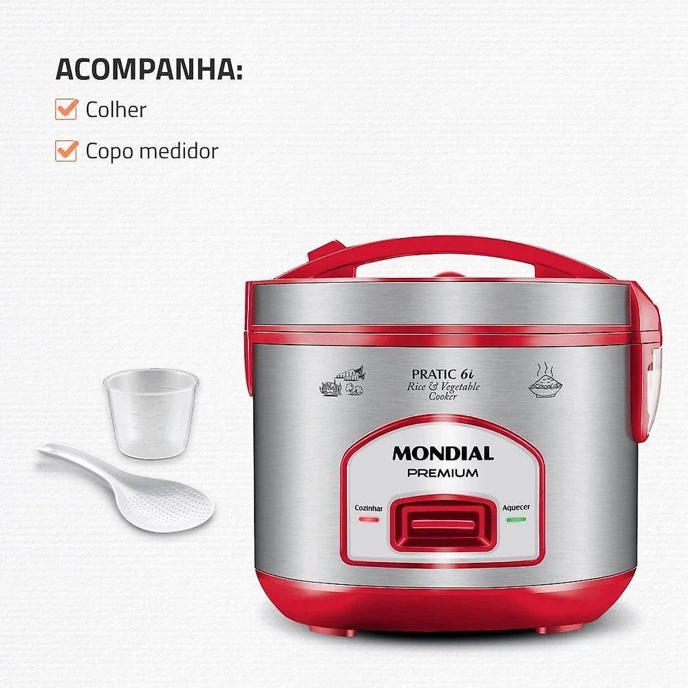 Panela Elétrica de Arroz PE-45-6X 6 Xícaras 500W com Cuba Antiaderente Inox 110V