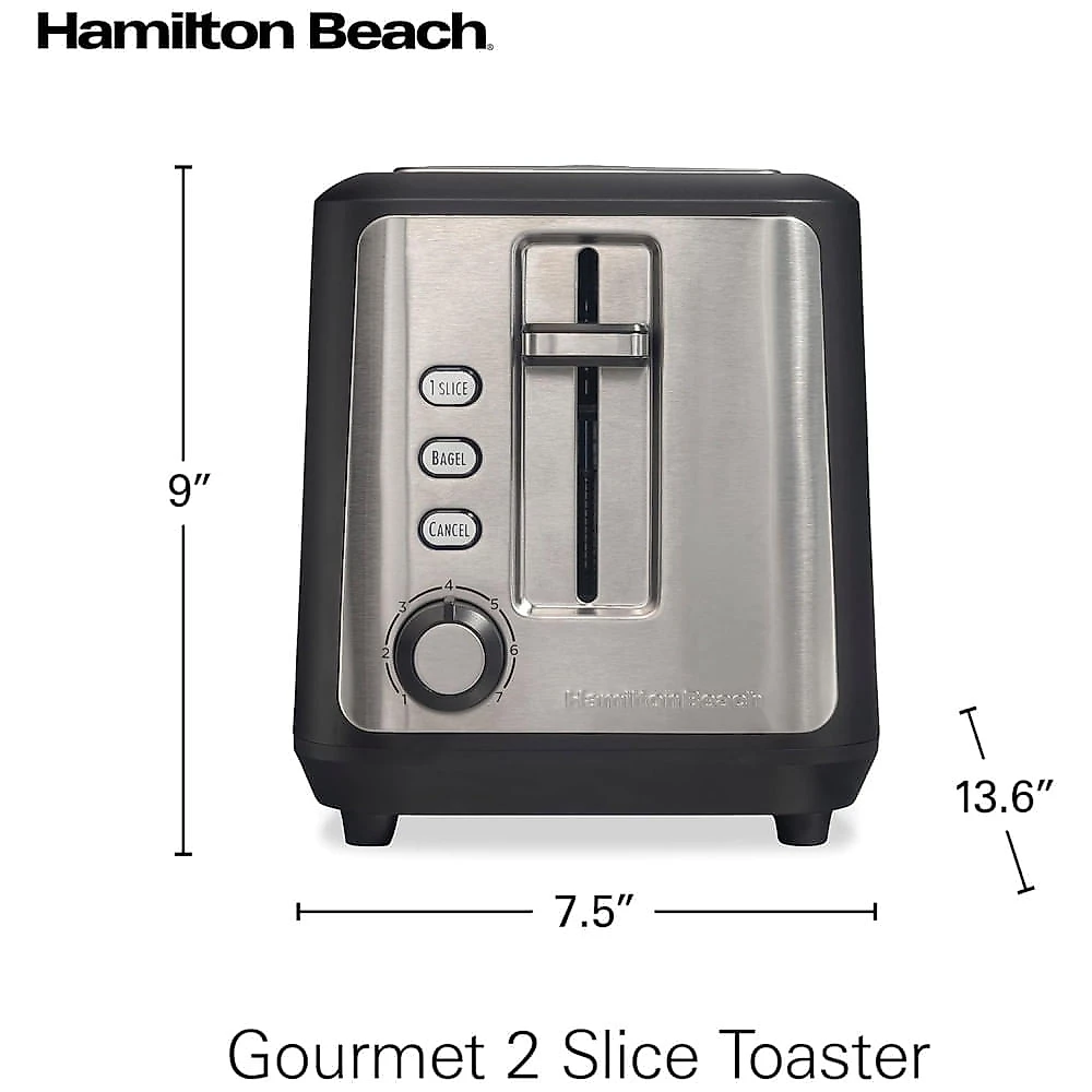 Torradeira Hamilton Beach Gourmet 2 Fatias com Slots de 30cm, Tecnologia SureToast, Seletor de Tostagem, Função Bagel, Preto Fosco e Aço