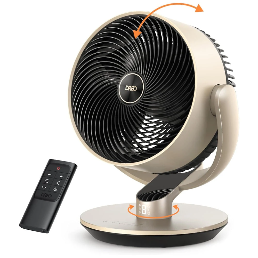 Ventilador de Mesa 40 cm com Controle Remoto, 9 Velocidades, Oscilante Omnidirecional de 120°+90°, Controle de Voz, 110V 48W, Dreo CF714S, Dourado