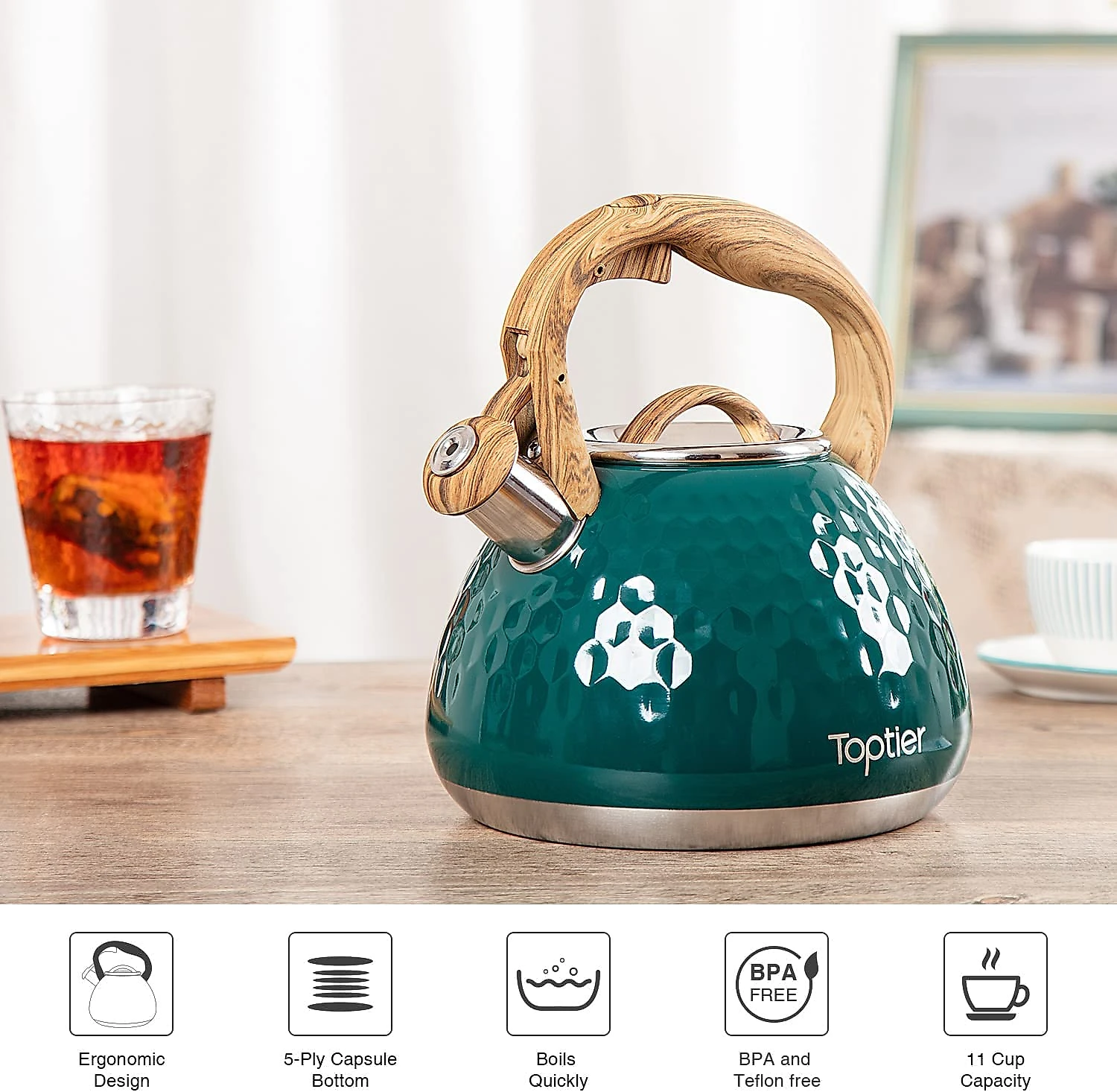 Toptier Chaleira de Chá 27L com Apito Aço Inoxidável Verde
