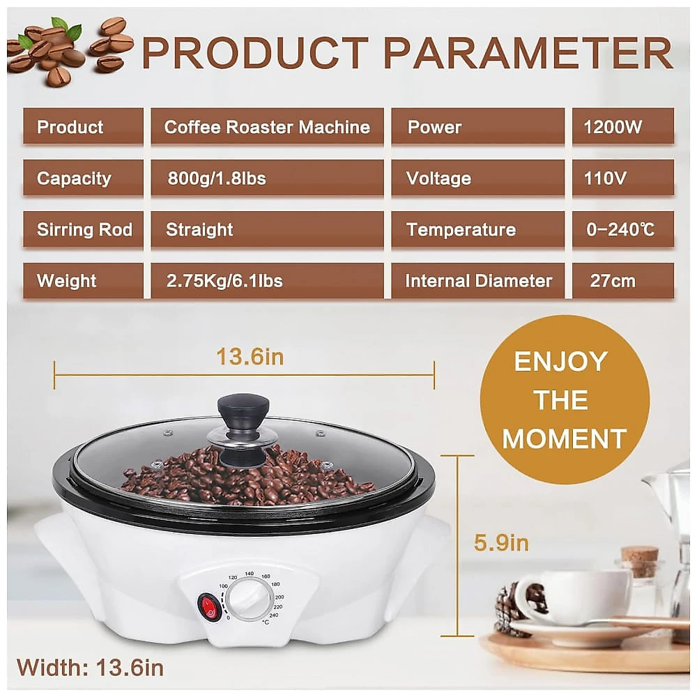 Torrador de Café Elétrico para Uso Doméstico até 500g, 110V, Branco