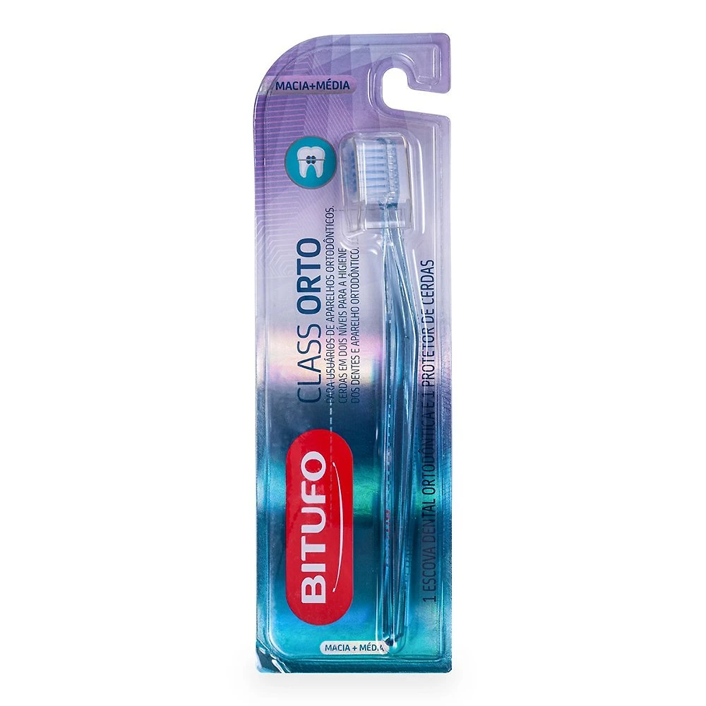 Escova Dental Bitufo Class Orto Macia Média Com 1 Protetor De Cerdas