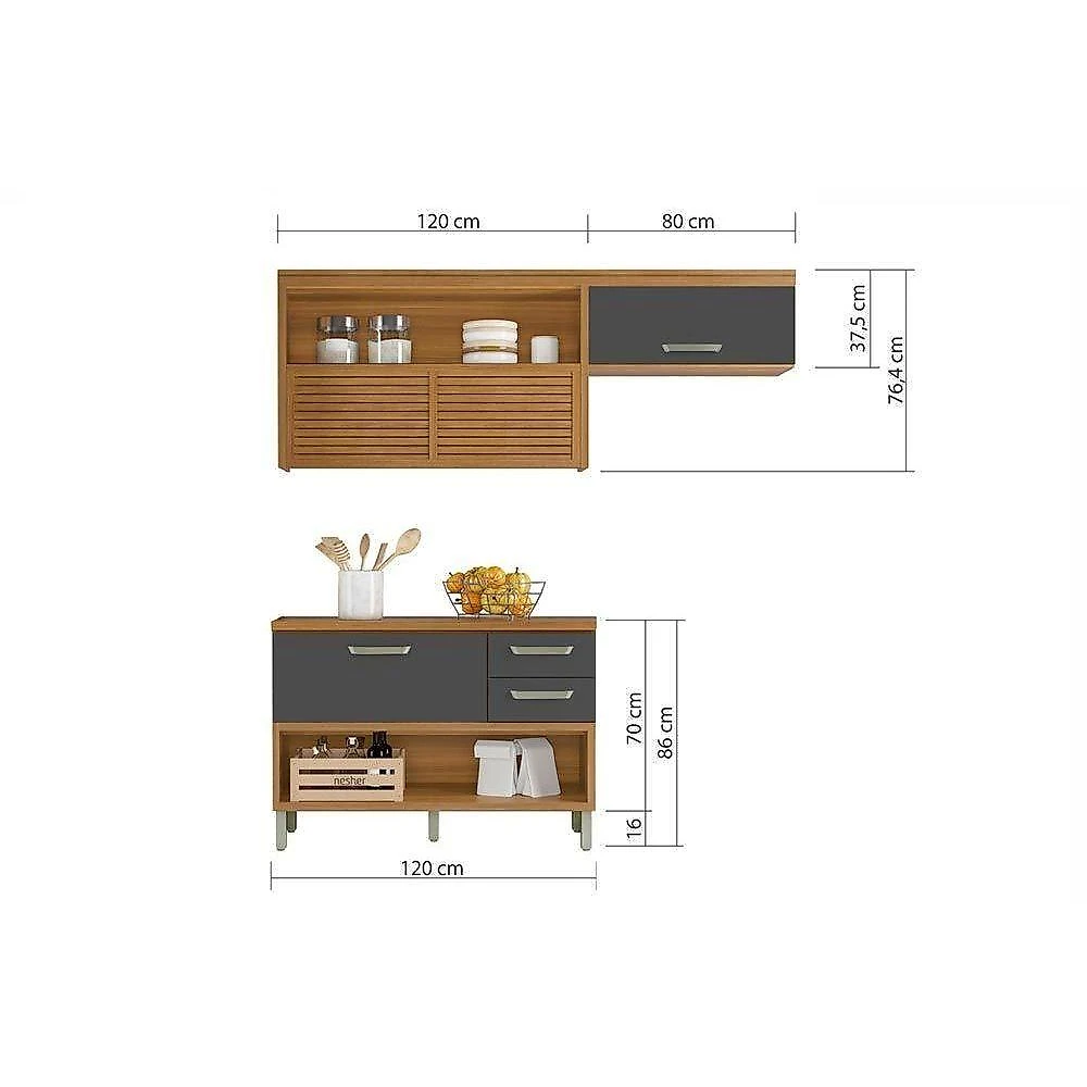 Cozinha Completa Princesa 2 Peças (1 Armário + 1 Balcão) C2p27 Freijo/off White - Nesher
