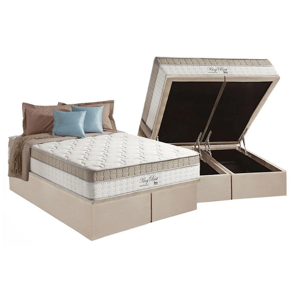 Conjunto Box Baú Queen Colchão Espuma Anjos Molas Ensacadas Masterpocket King Best Clean + Base Crc Suede Clean(158x198)
