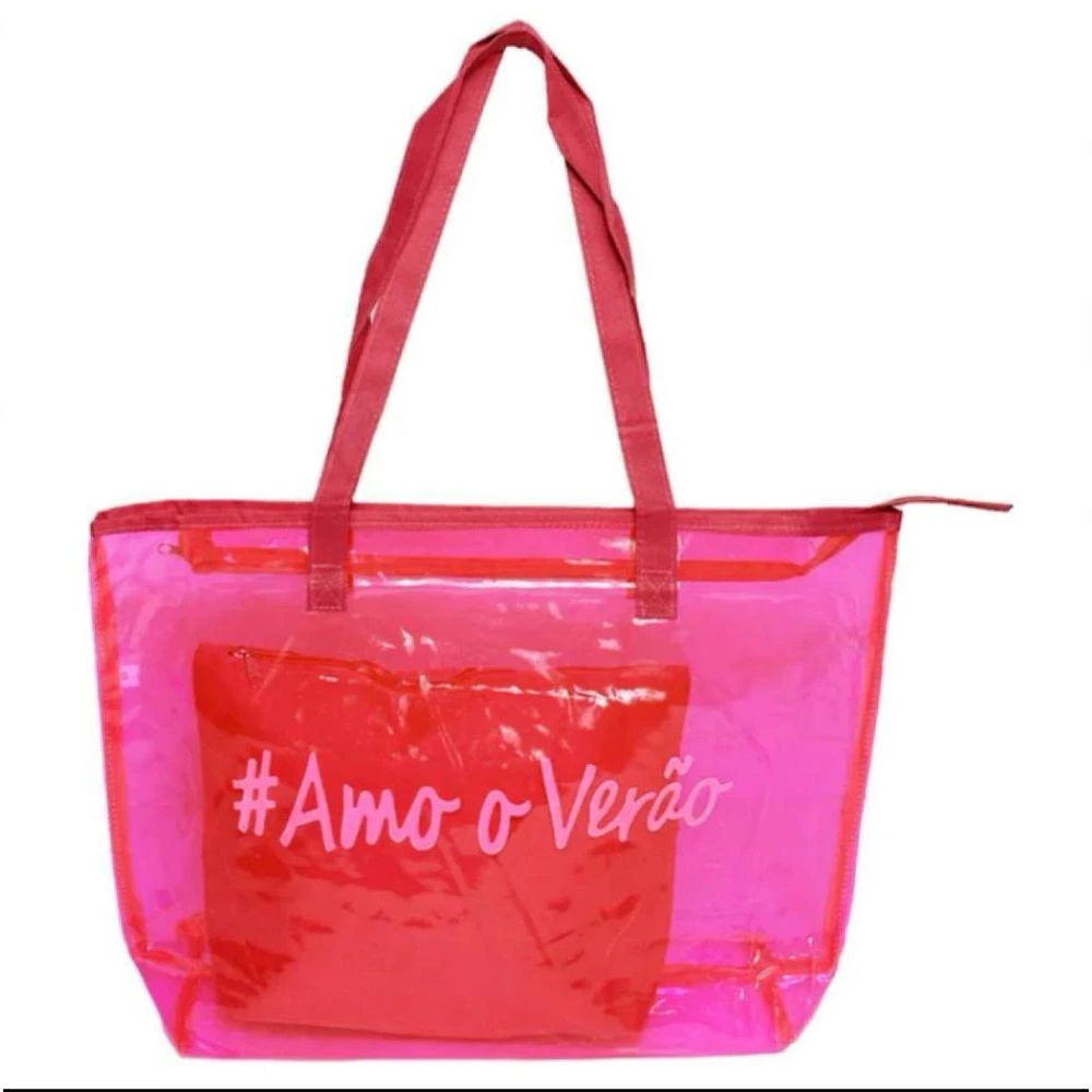 Kit Bolsa Sacola Amo O Verão De Silicone Leve De Ombro Com Alça Confortável De Praia Passeios pink