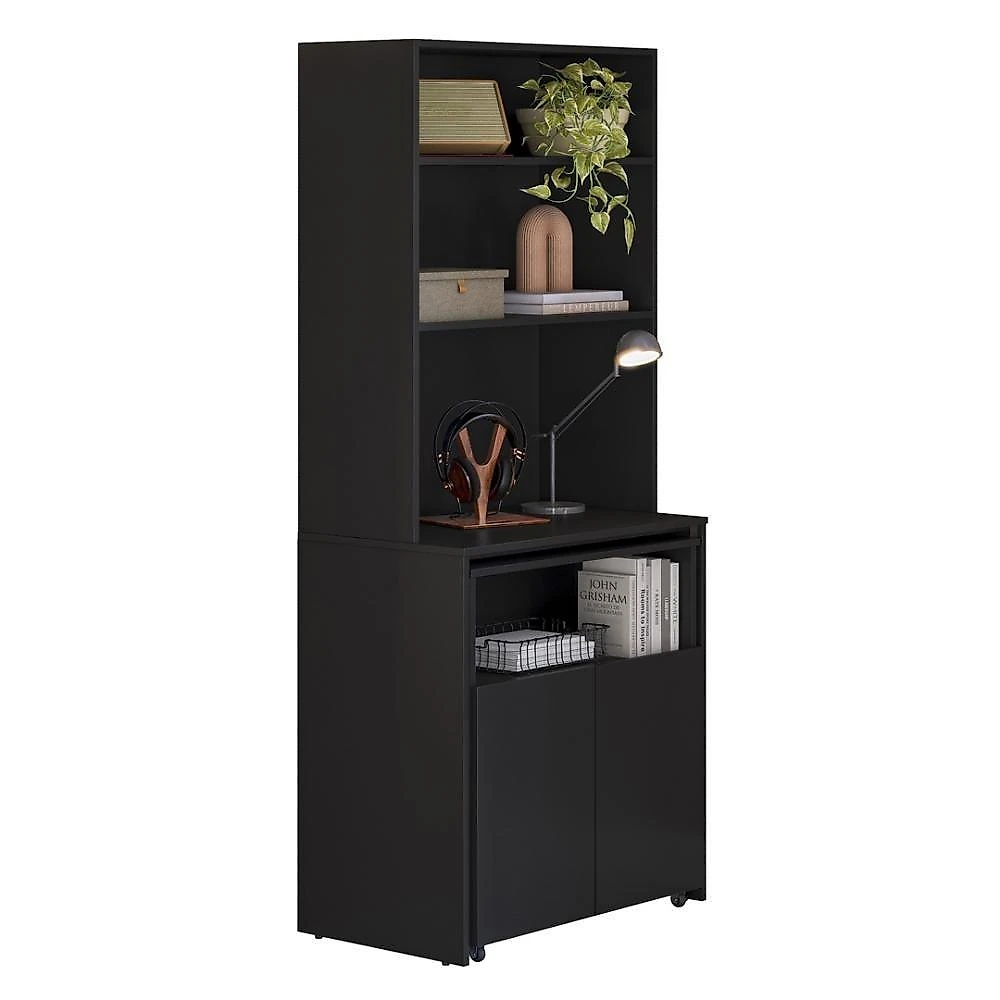 Armário Bancada De Cozinha 2 Portas Com Mesa Retrátil Duo Preto