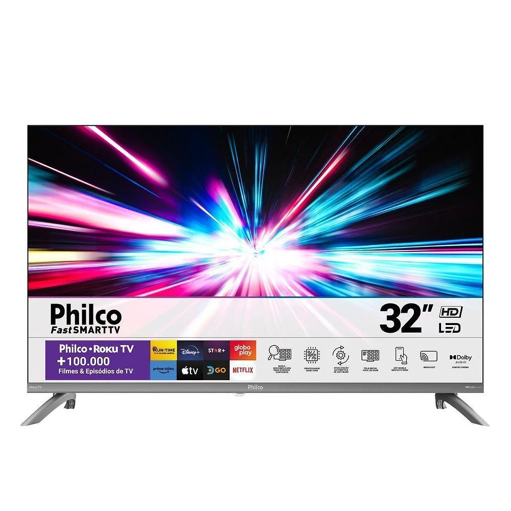Smart TV Philco P32CRA 32" HD LED Cinza com Roku TV Wi-Fi Bivolt
