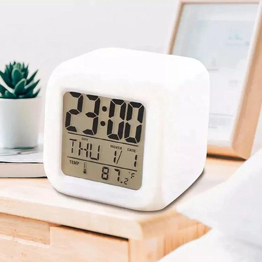 Relógio Despertador Digital Top Rio Comercial Mini com Display LED Função Soneca Branco