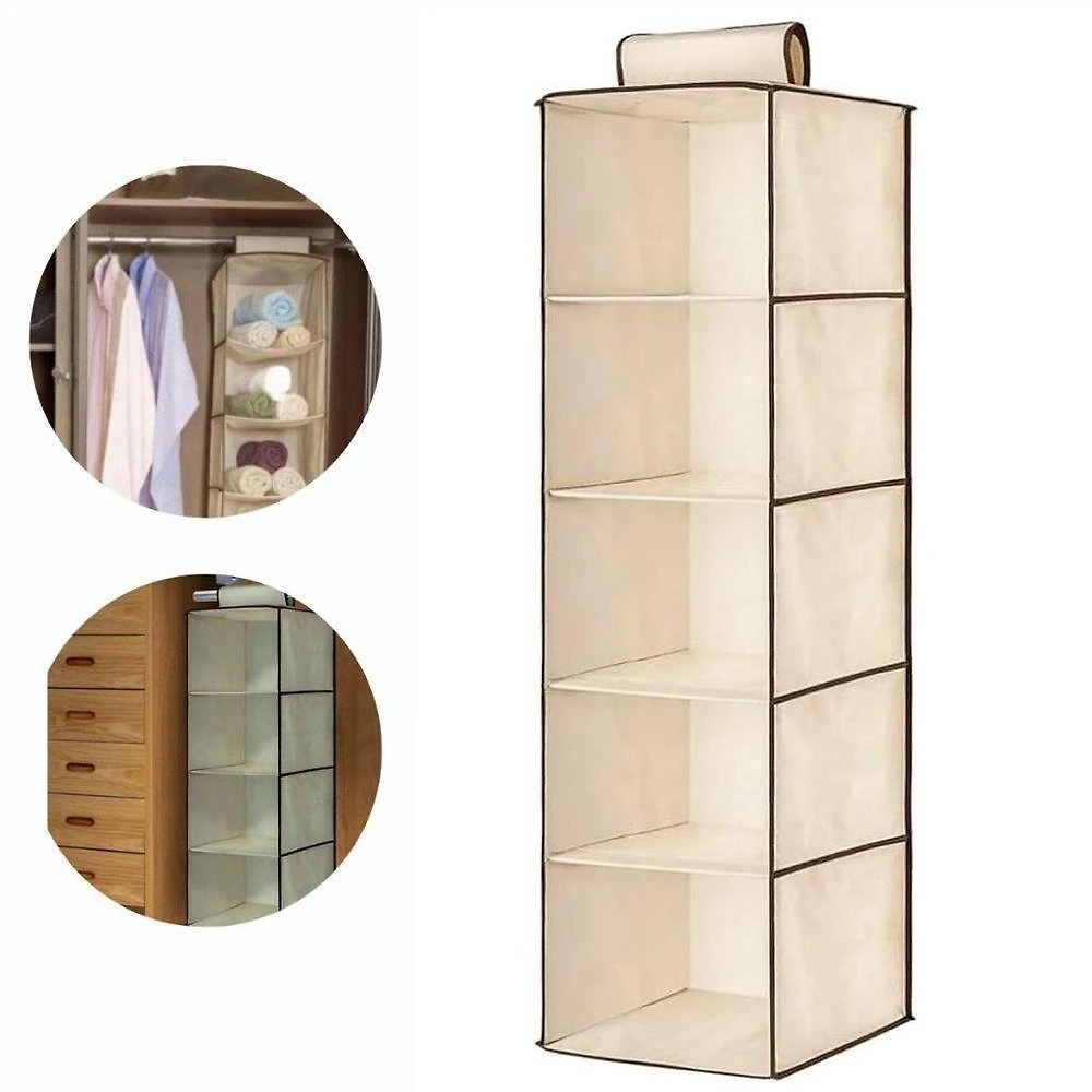 Organizador Suspenso Vertical 5 Prateleiras para Sapatos e Acessórios Polipropileno para Closet Bege