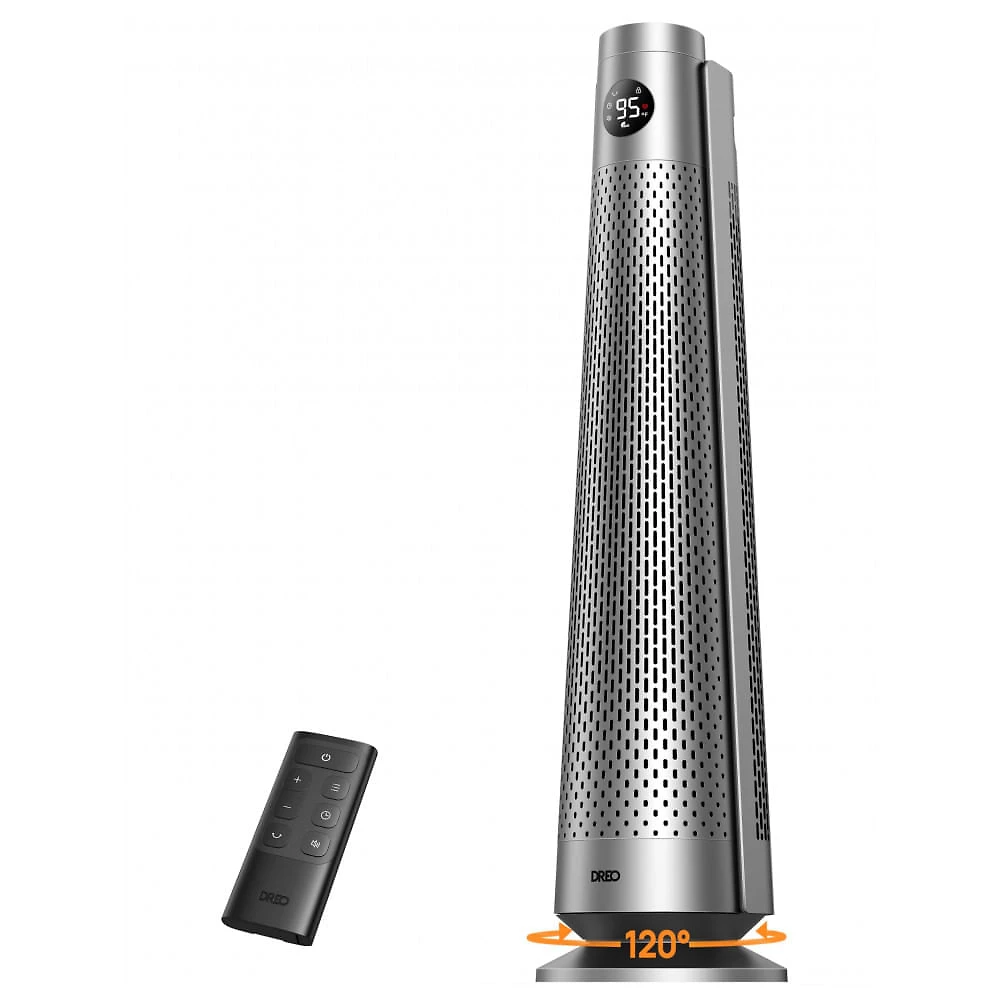 Aquecedor de Torre DREO Cinza PTC 75,44 cm Oscilacao 120 graus 5 Niveis 25dB Timer 12h Controle Remoto ETL 120V