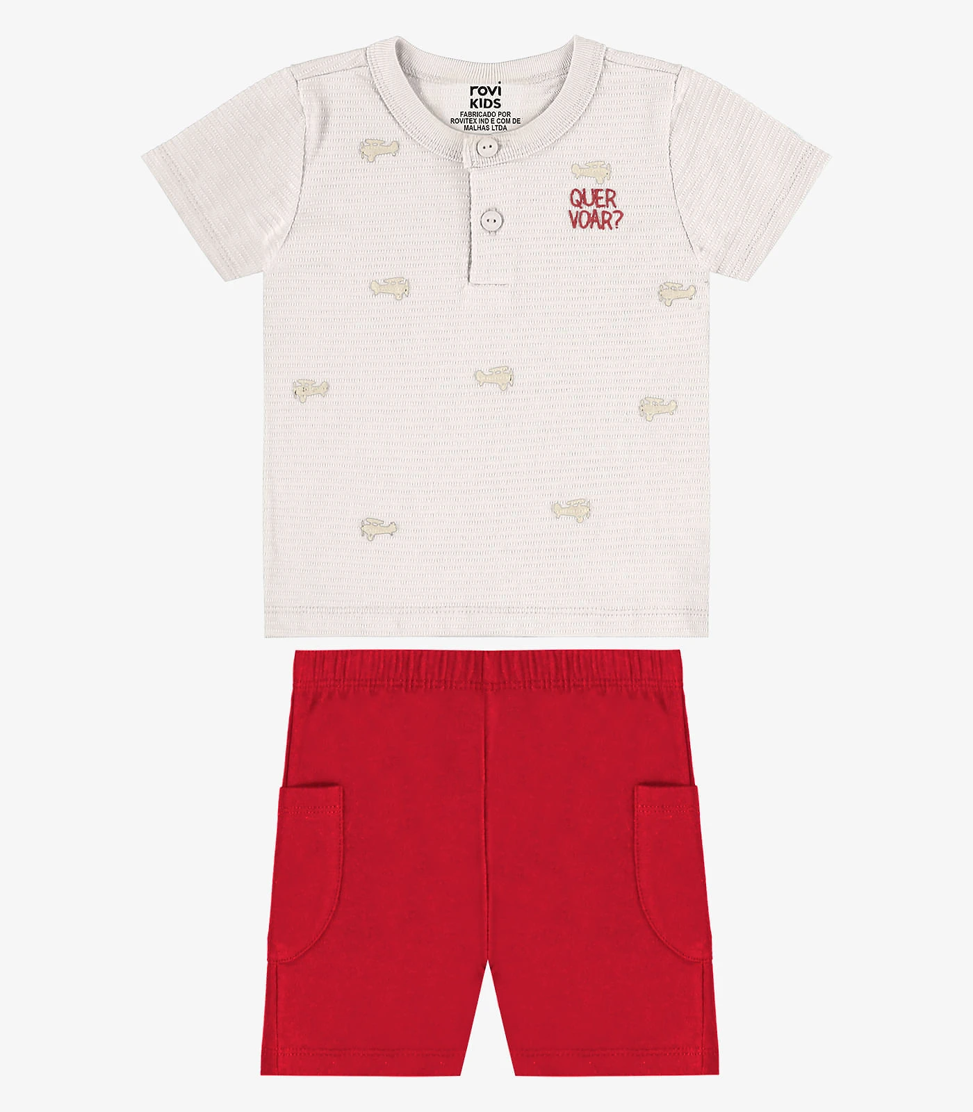 Conjunto Camiseta Com Bermuda Infantil Rovi Kids Bege