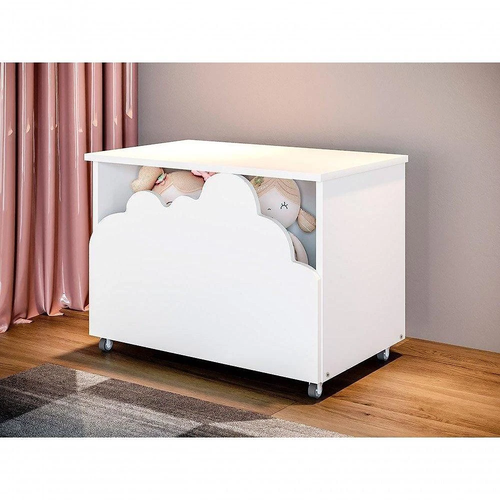 Baú de Brinquedos Nuvem Alegria Infantil em MDF Branco Divaloto Móveis