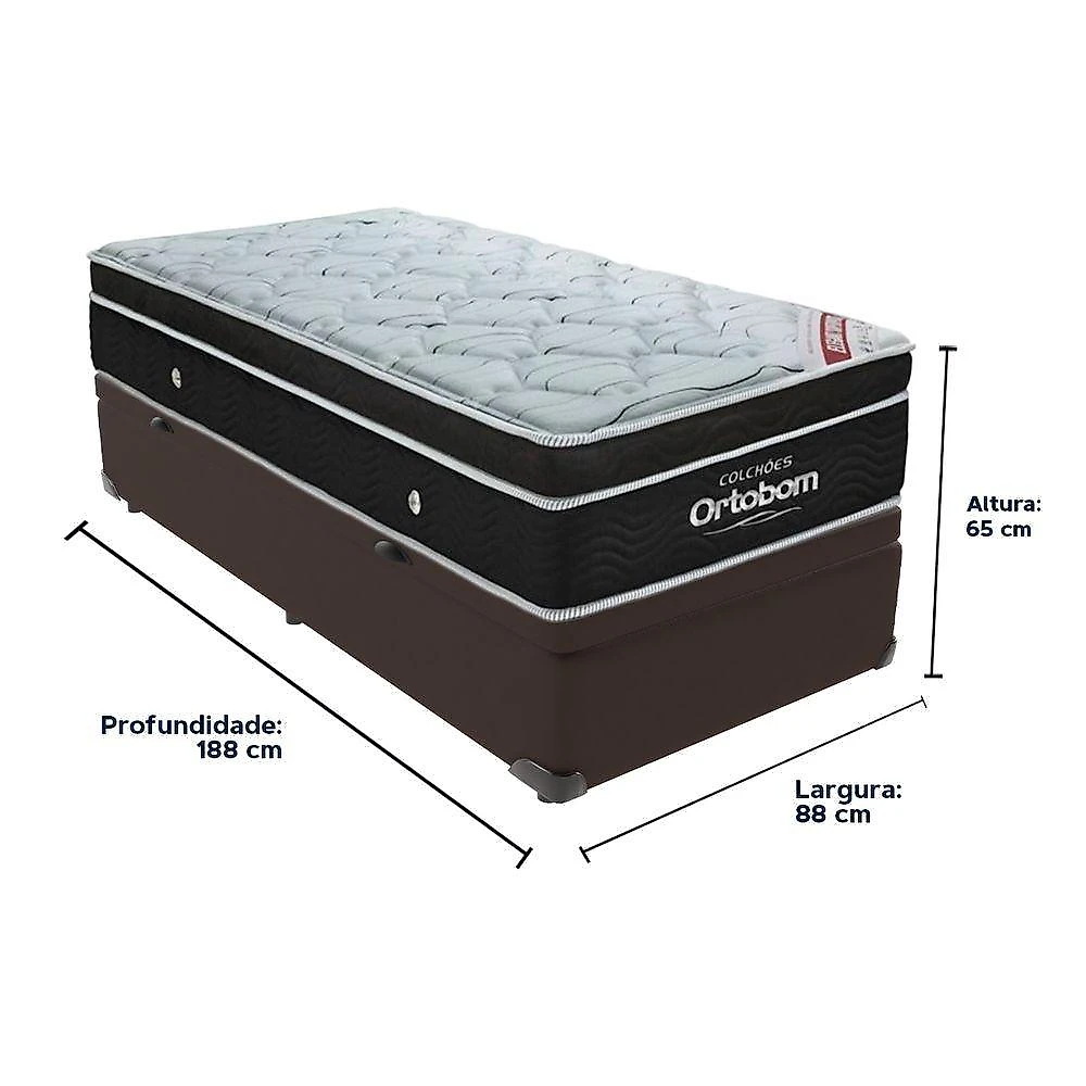 Cama Box Baú Marrom E Colchão Elegant Molas Ensacadas Solteiro Ortobom