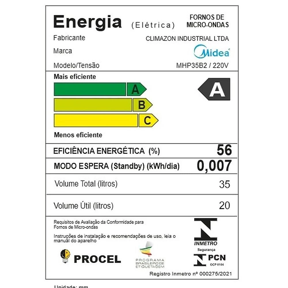 Forno micro-ondas midea mastercook mhp35b 35l masterclean 10 níveis de potência branco 220
