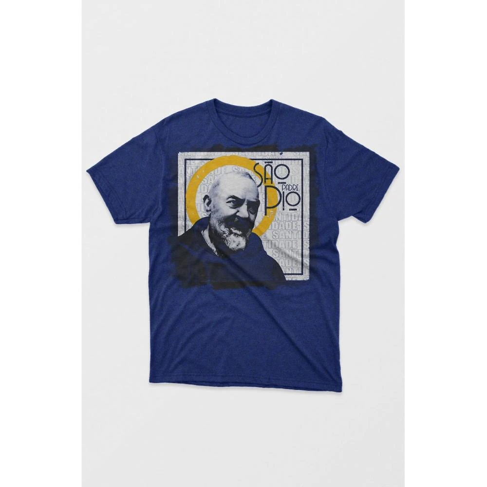 Camiseta - Padre Pio - Azul Mescla - Tamanho G1