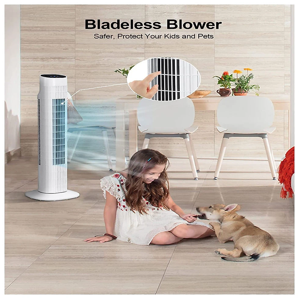 Ventilador de Torre Uthfy com 3 Velocidades, Controle Remoto e Silencioso, 110V, Branco