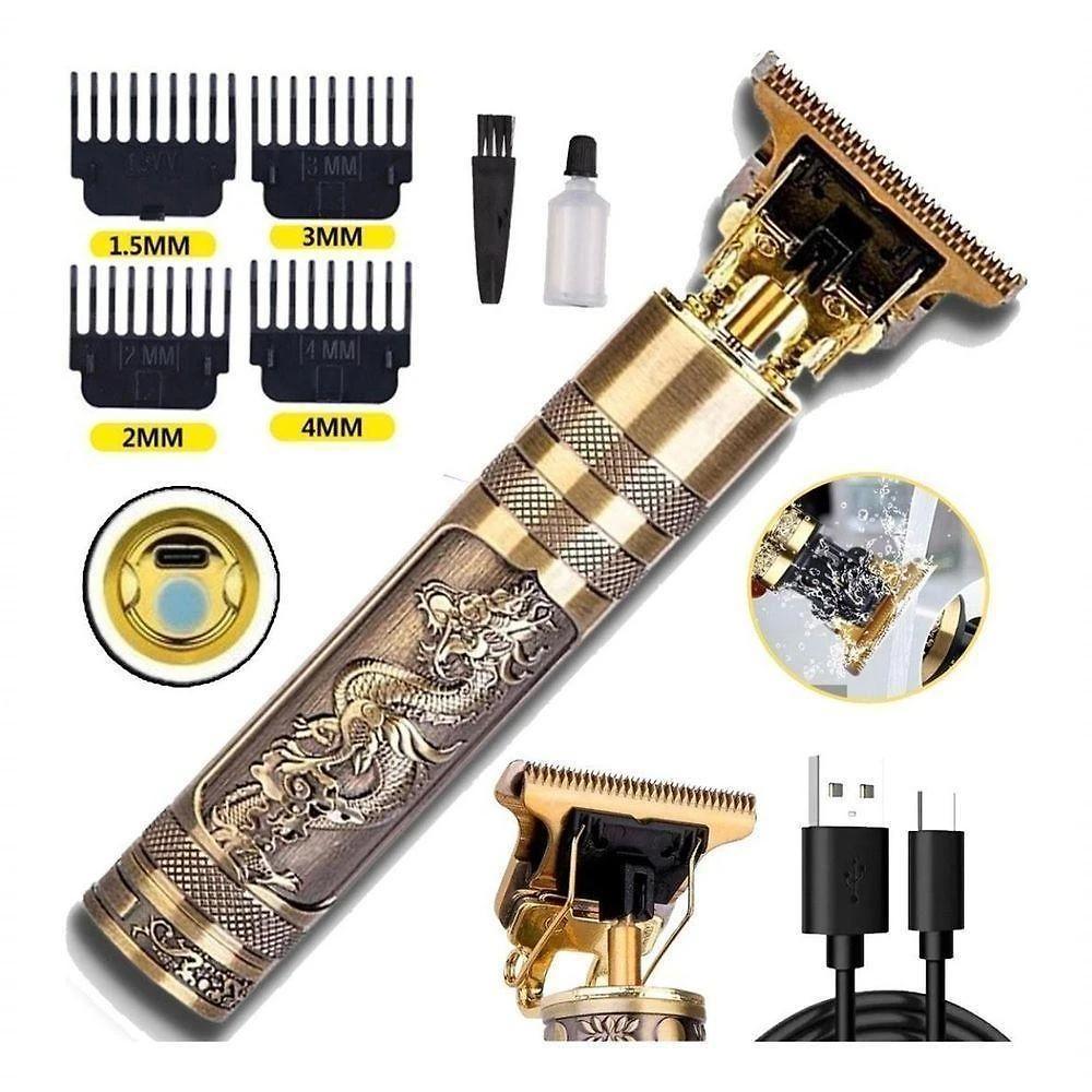 Aparador de Pelos T9 Profissional para Cabelo e Barba Lâmina Titânio Bivolt Dourado 110V