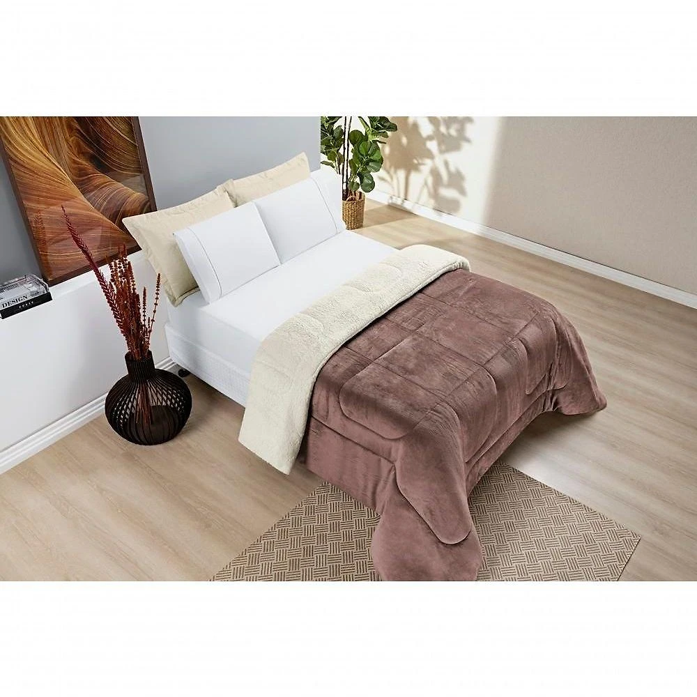 Coberdrom Sherpa E Flannel Everest Solteiro Manta Alta 150g 01 Peça - Rose