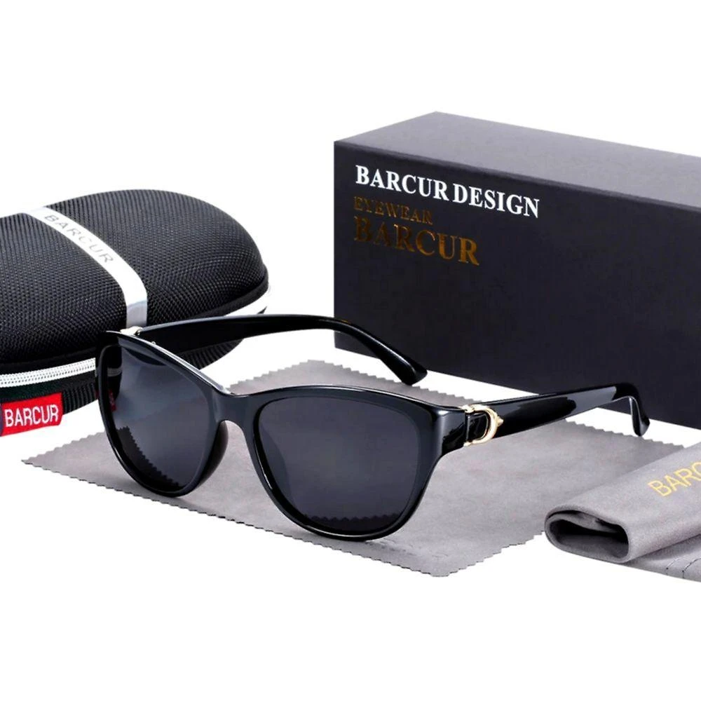 Óculos De Sol Feminino Uv400 Olho De Gato Moldura Tr90 Polarizados Preto