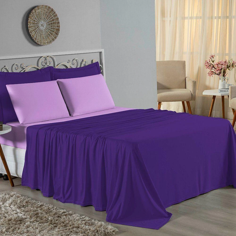 Jogo De Cama Solteiro Nobre 3 Peças Lençol Com Elástico De 30cm De Altura Malha 100% Algodão - Roxo / Lilás