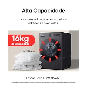 Miniatura Lava e Seca LG WD16GNTS6 16kg/10kg AI DD Wi-Fi TurboWash 360° Vapor Black Inox 110V