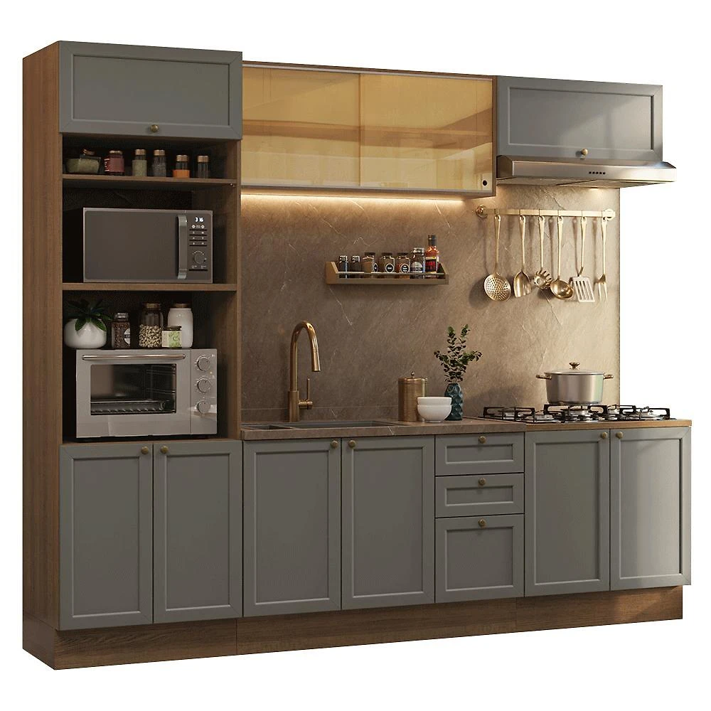 Armário de cozinha completa 270 cm rustic/cinza vik madesa 02