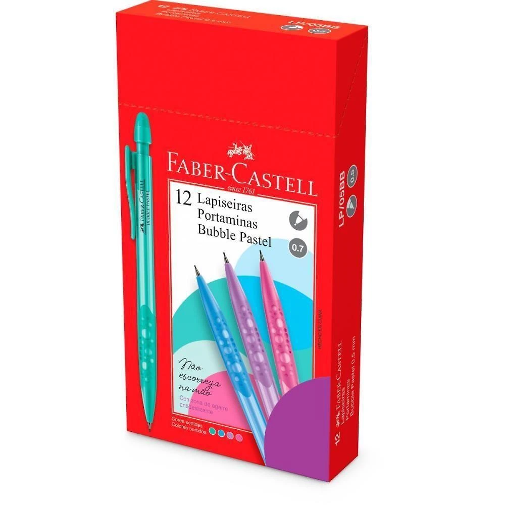 Lapiseira Faber-Castell Bubble Pastel Mix 0.7MM 12 Unidades Cores Pastéis