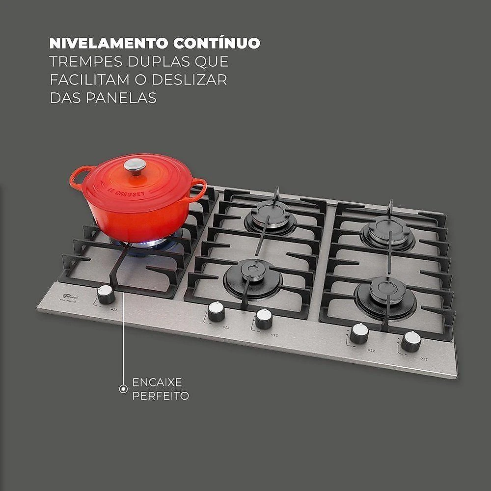 Fogão Cooktop A Gás Fischer 5 Bocas Tripla Chama Platinium Prime Bivolt