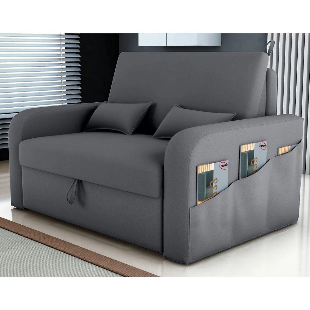 Sofá Cama Maia 2 Lugares Reclinável Cinza Veludo Matrix