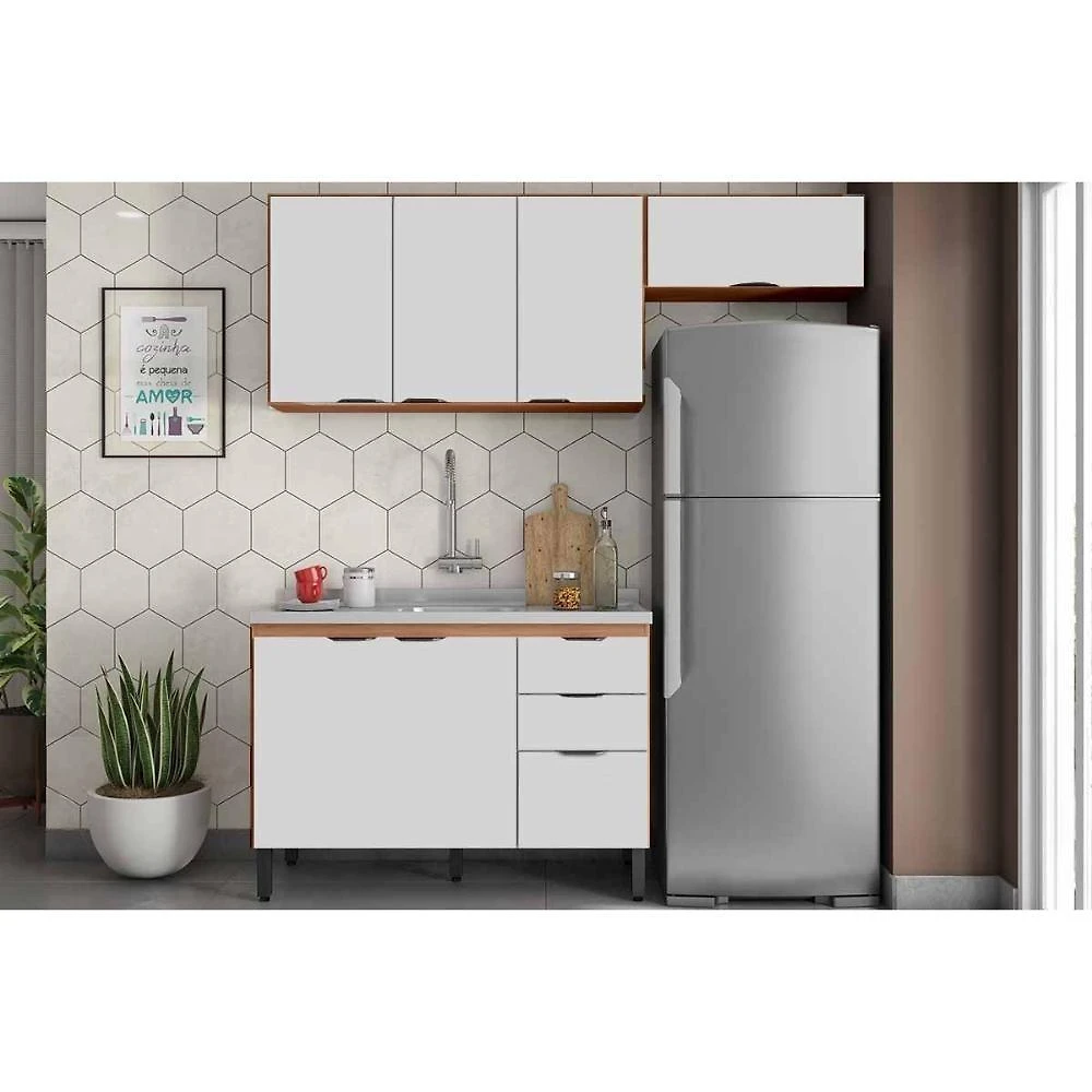 Cozinha Modulada Firenze 3 Portas 2 Gavetas MDP 120CM Amêndola e Nude