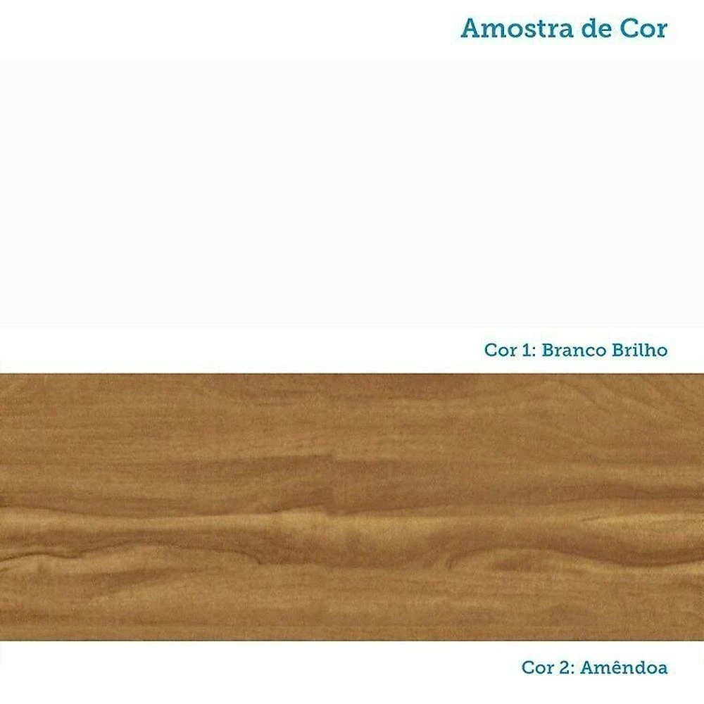Quarto Infantil com Cama Cômoda 3 Gavetas e 2 Nichos Margo 100% MDF Branco Brilho/Amêndoa