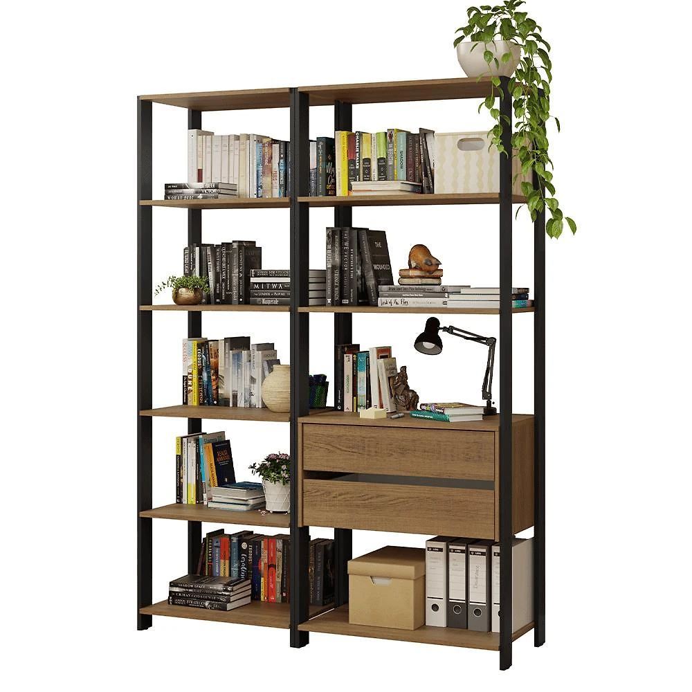 Estante armário multiuso para escritório 129cm 9 prateleiras 2 gavetas madesa