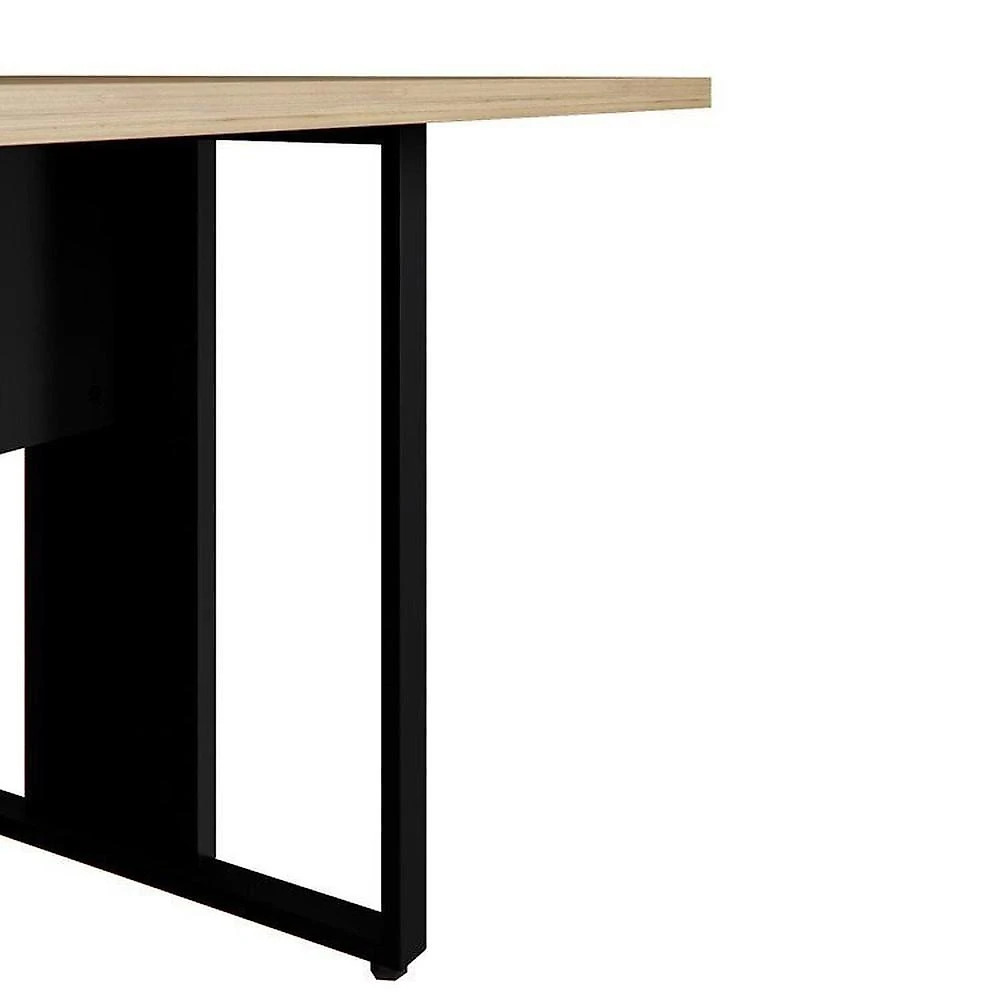 Conjunto para Escritório com Mesa de Reunião 6 Lugares e 2 Armários Baixos com Chave Espresso Móveis Macadâmia/Preto