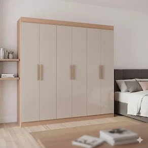 Miniatura Guarda-Roupa Casal Bartira Ville 6 Portas de Bater 2 Gavetas Internas MDP - 200,5cm de Largura Avelã/Capuccino