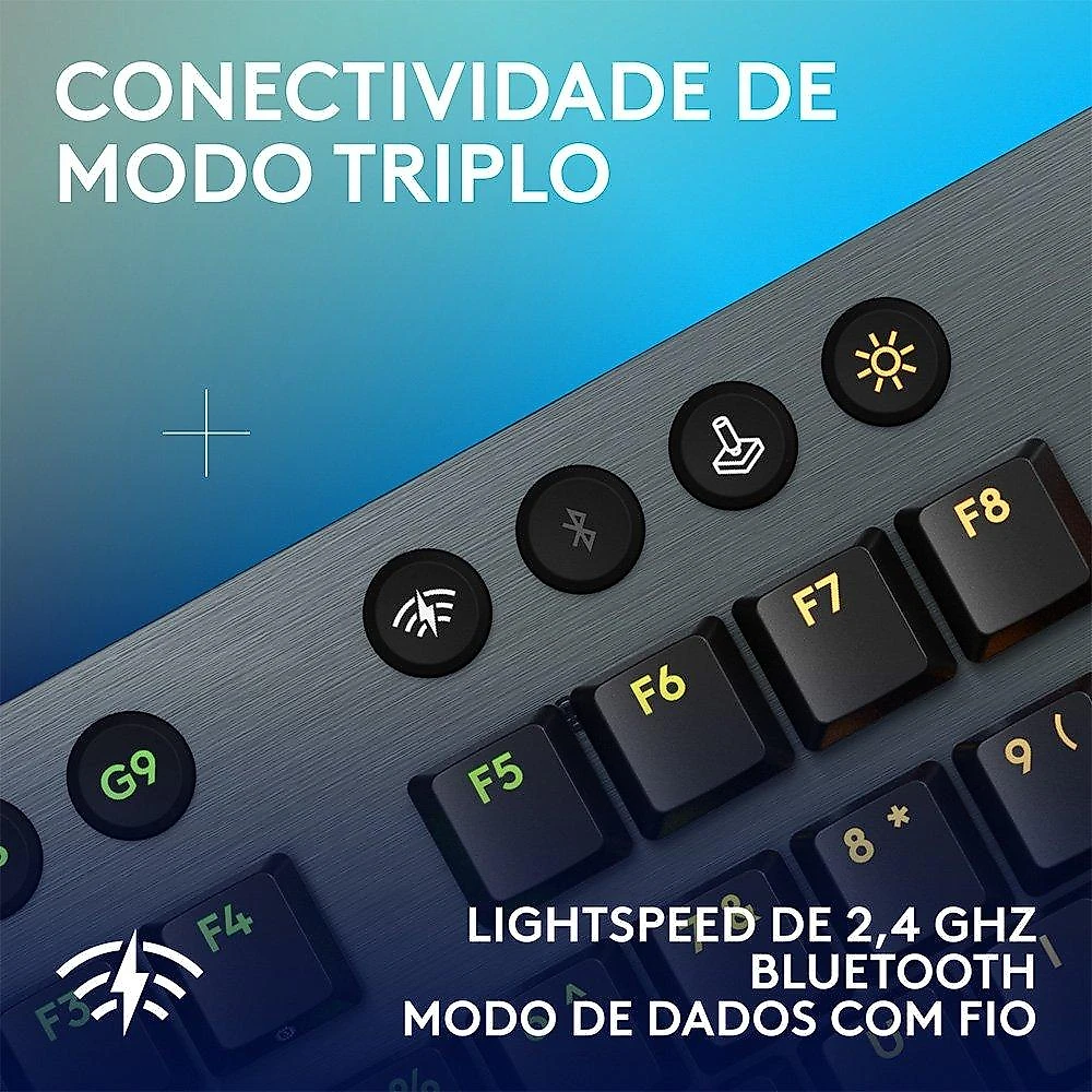 Teclado Mecânico Gamer Sem Fio Logitech G915 X Lightspeed, RGB Lightsync, USB ou Bluetooth, Switch GL Brown Tactile, Preto- 920-012670
