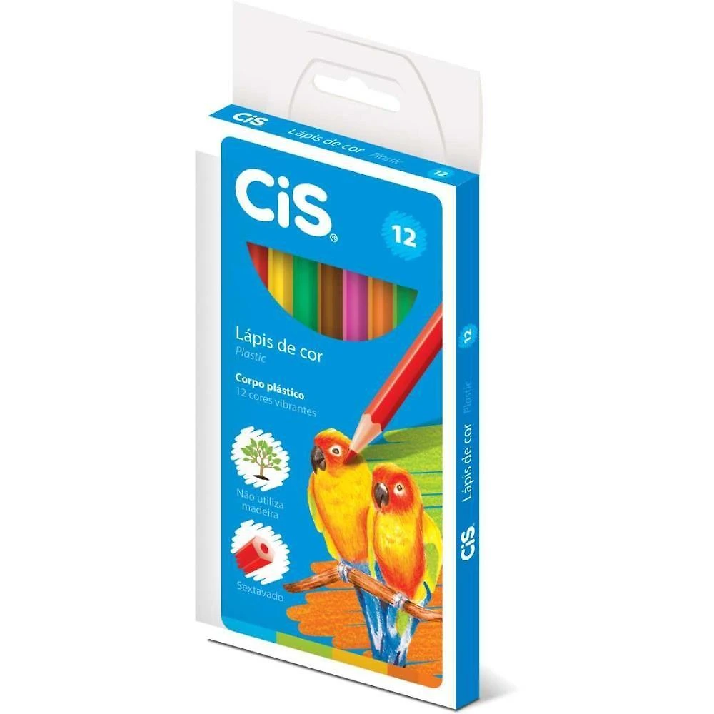 Lápis de Cor Sertic CIS Plastic Sextavado 12 Cores Pacote com 12 Caixas