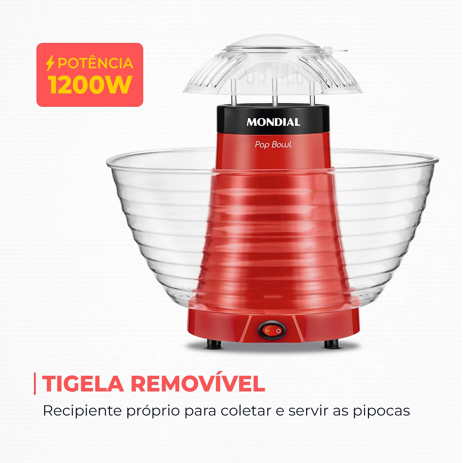 Miniatura Pipoqueira Pop Bowl Mondial PP-05 PIPOQUEIRA-127V-VERMELHO