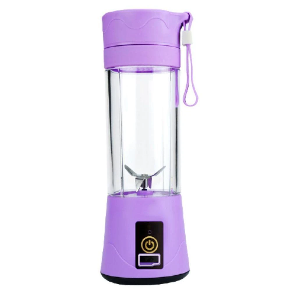 Mini Liquidificador Portátil Recarregável USB 6 Lâminas Alça de Silicone Copo Transparente Lilás