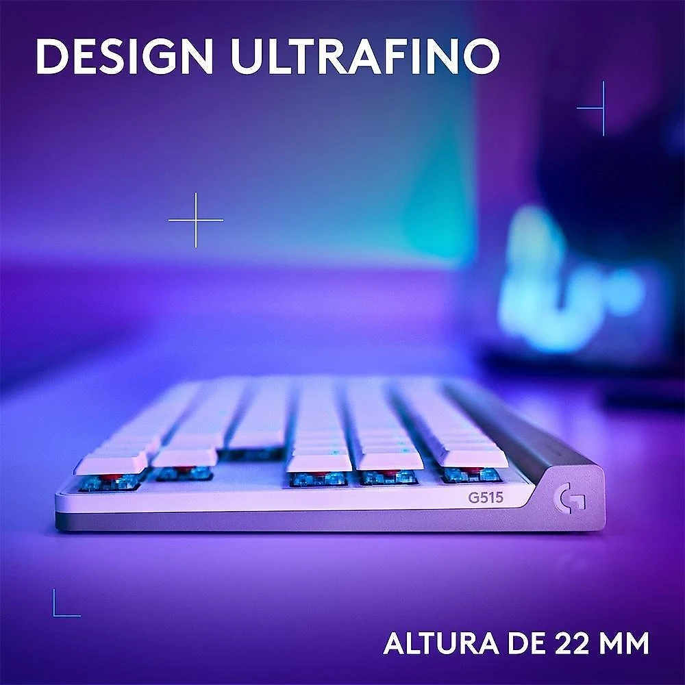 Teclado Sem Fio Mecânico Gamer Logitech G515, RGB, Bluetooth, com Design TKL,Tecnologia Lightspeed, Branco - 920-012535