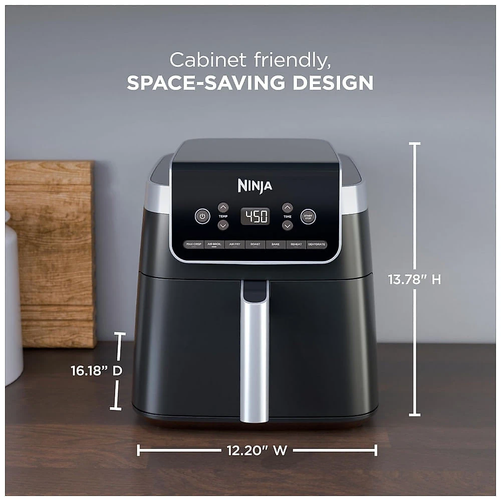 Ninja Air Fryer Pro XL 6.5 Litros: Tecnologia Max Crisp, Cozinhe sem Culpa, 7 Funções, Fácil Limpeza, Economia de Espaço - Cinza