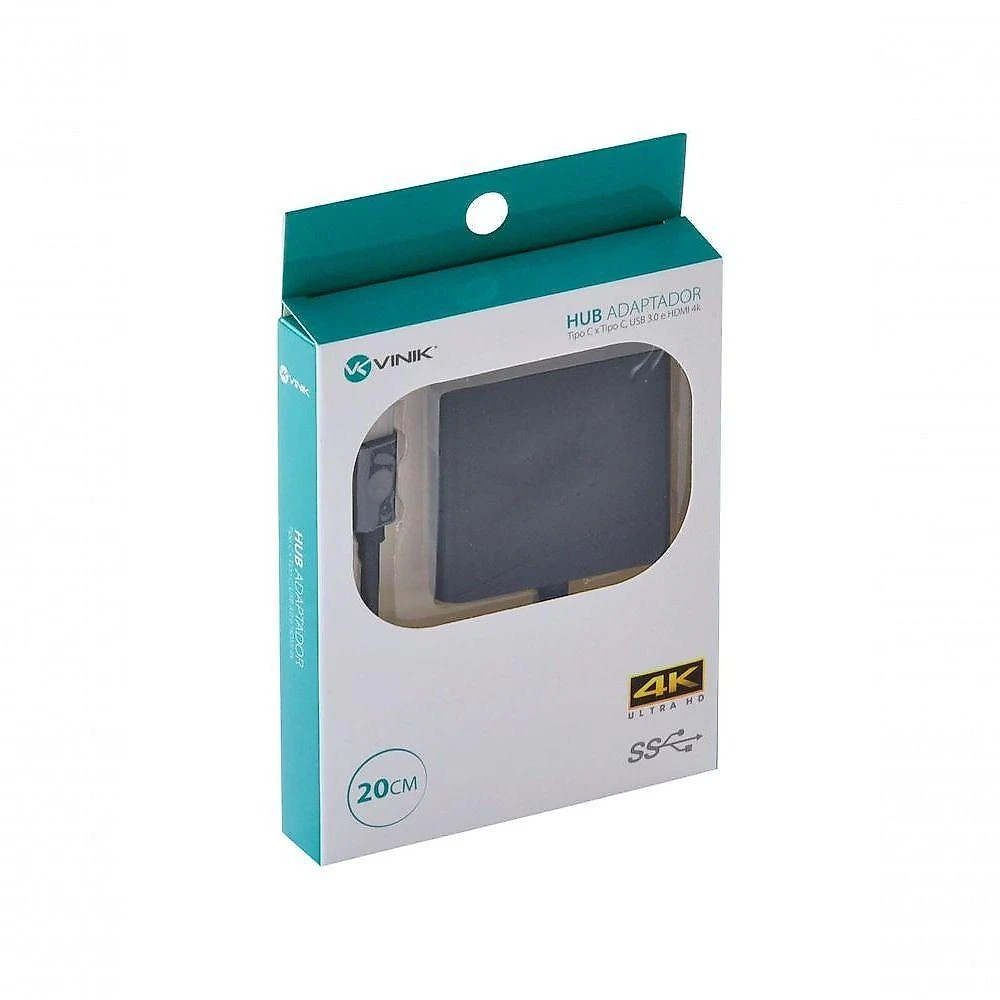 Adaptador Hub Usb Tipo C X Hdmi 4k Usb 3.0 para Espelhamento de Tela Preto Vinik