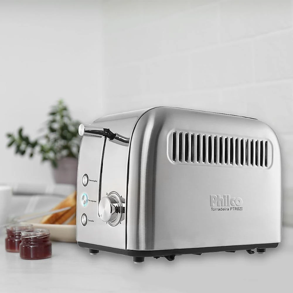 Torradeira de pão ptr02i philco com 6 níveis de tostagem descongela e reaquece 220v