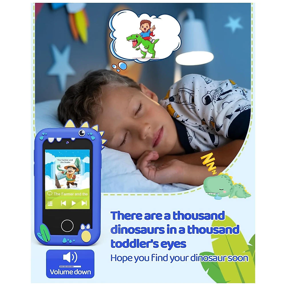 Telefone Infantil KOKODI Dinossauro Azul Marinho, 12MP, Vídeo HD 1080p, Bateria Recarregável, Cartão SD 8GB, Tela Touchscreen, Brinquedo Educativo.