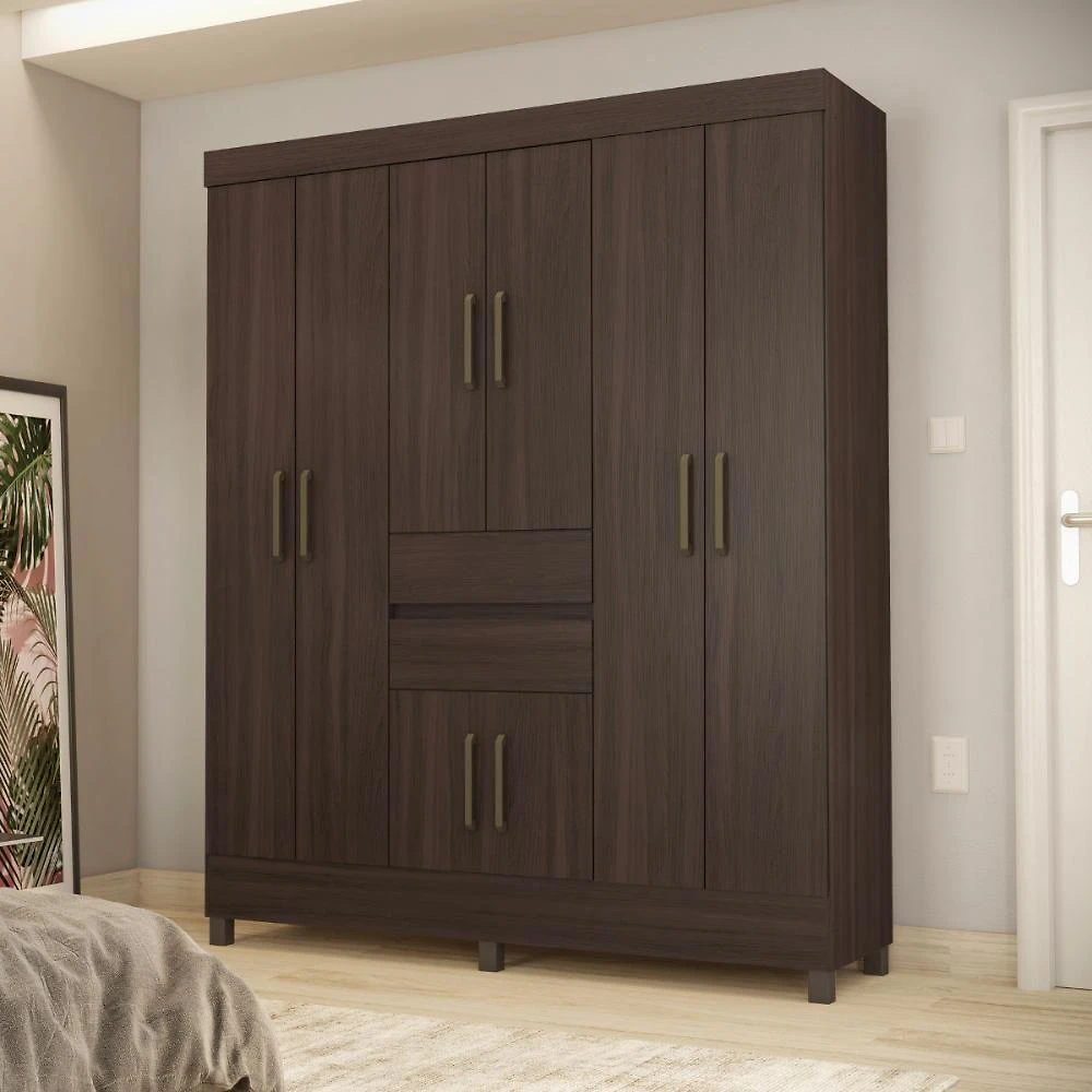 Conjunto Guarda Roupa Casal Essen 8 Portas 2 Gavetas MDP Cafe Touch Casah