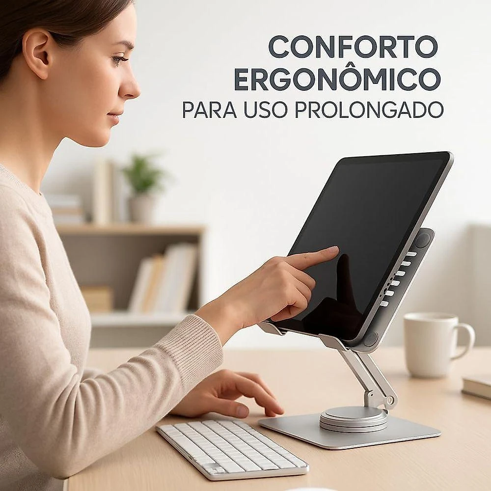 Suporte de Mesa Articulado para Tablet e Celular com Rotação 360 Cinza Holda