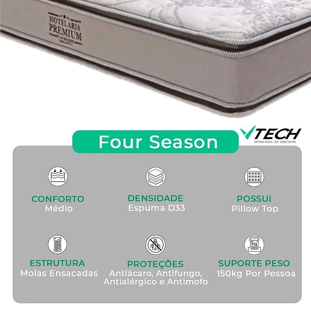 Cama Box com Colchão Queen Four Season Pillow Top Molas Ensacadas Tecido Marrom Vtech