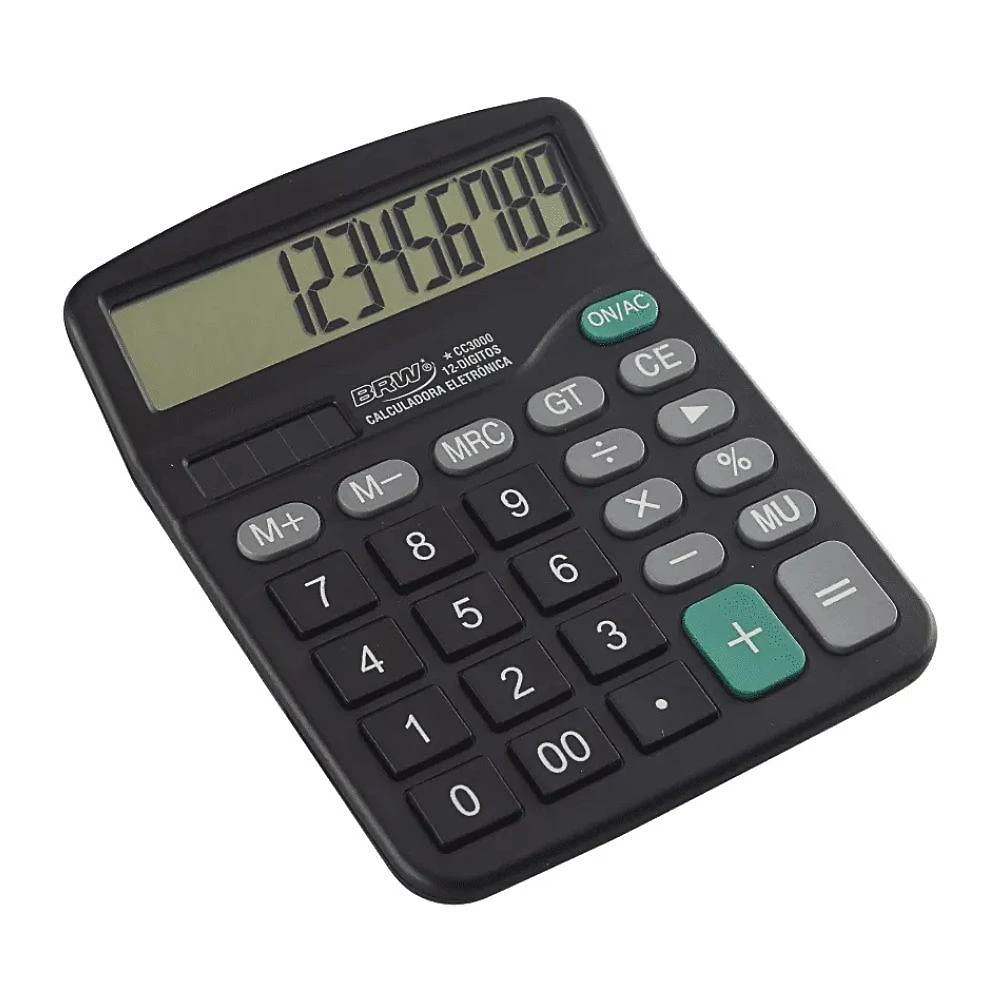 Calculadora de Mesa BRW 12 Dígitos com Teclas Extras Grandes e Tela Ampla para Escritório Preto